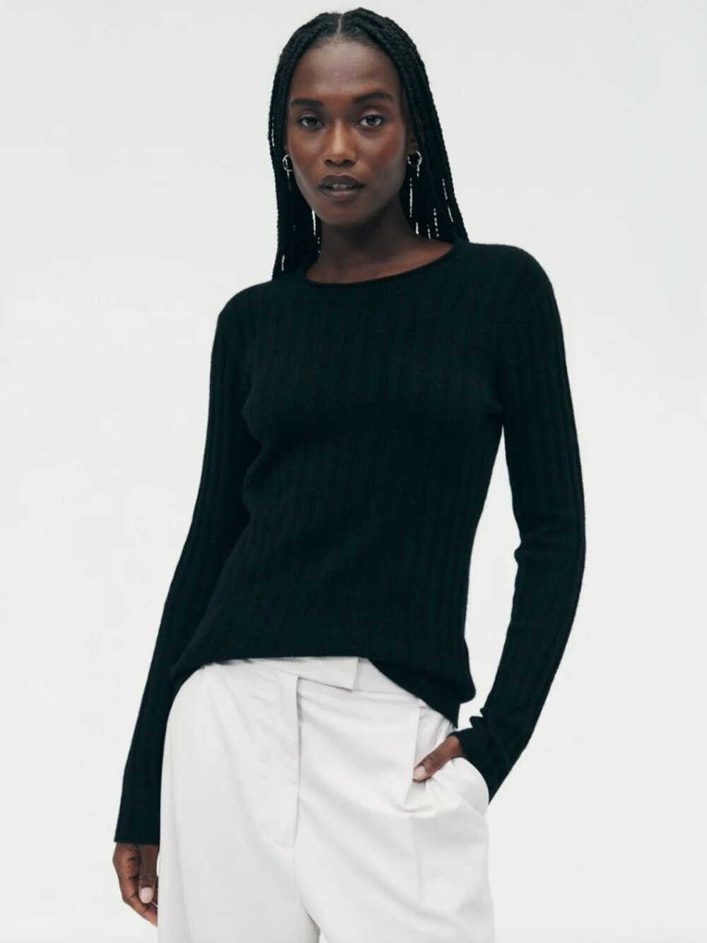 NAADAM Lightweight Cashmere Ribbed Knit Black Sweater